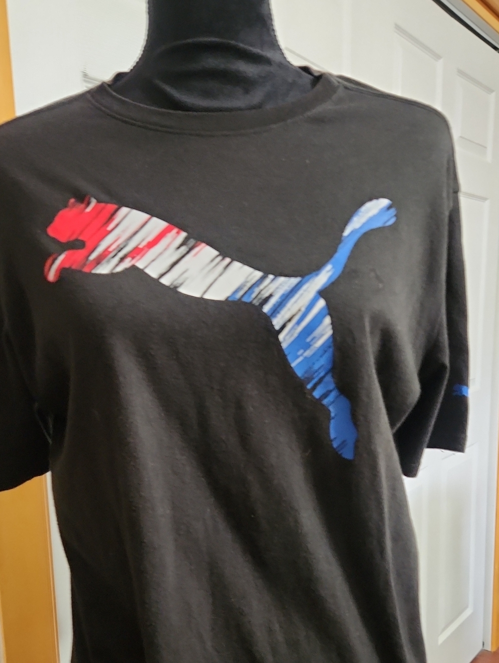 Puma Black Tee with Red, White & Blue Puma Logo